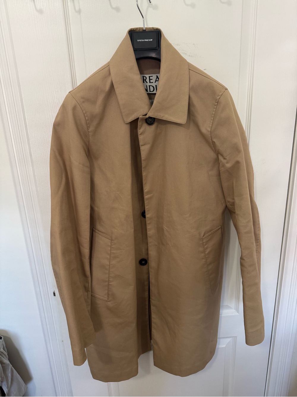 Men's Beige/Tan Single-Breasted Raincoat - Minimalist Design